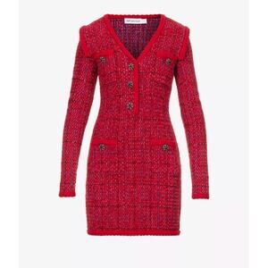 Self Portrait Checked Knitted Mini Dress In Cherry Red size S small